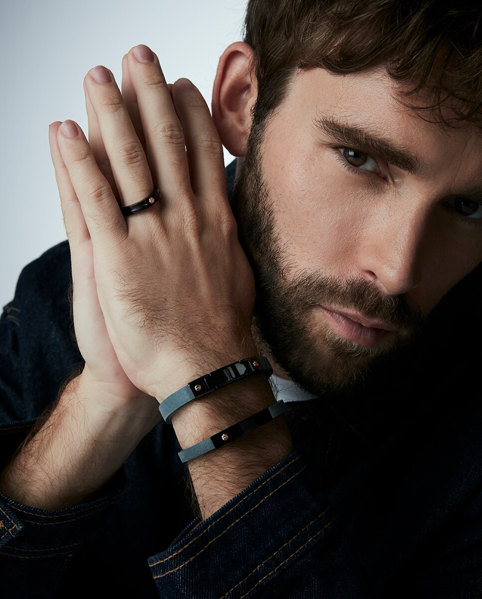 Pulseira Magnum de Aço Ip Preto e Pele Azul Azul / Preto-2