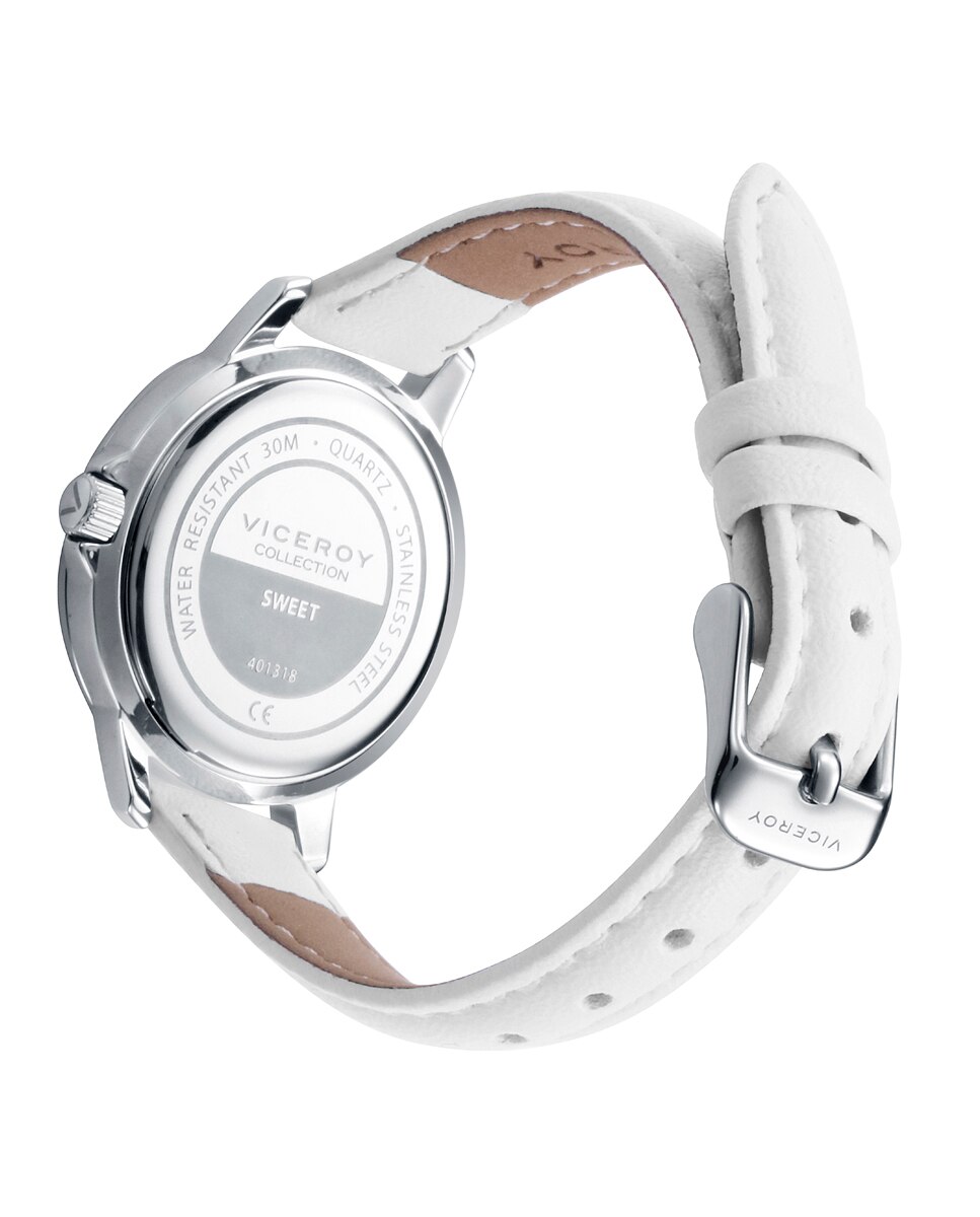 Relógio Infantil Caixa de Aço com Correia de Pele Sintética Branca e Pulseira de Oferta Branco-2