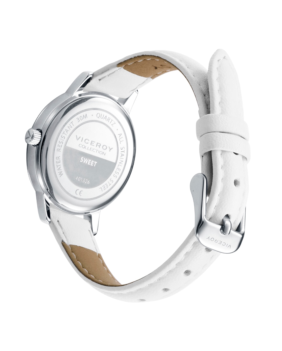 Relógio Infantil Caixa de Aço com Correia de Pele Sintética Branca e Pulseira de Oferta Branco-2