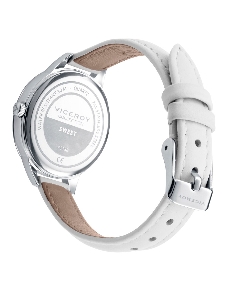 Relógio Infantil Caixa de Aço com Bracelete de Pele Branca e Pulseira de Oferta Branco / Rosa-2