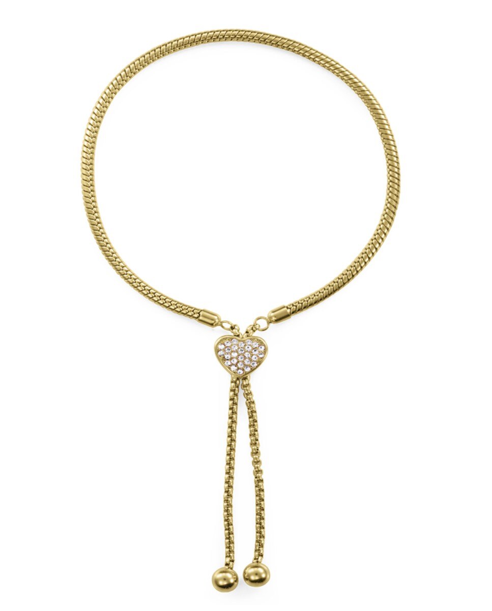 Bracelete de Aço Ip Dourado Extensível com Coração Dourado-2