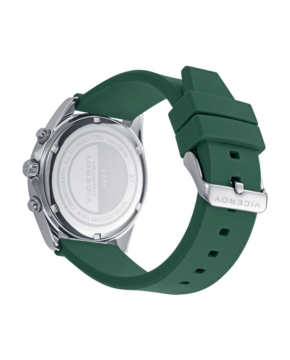 Relógio de Aço e Bracelete de Silicone Verde Verde-2