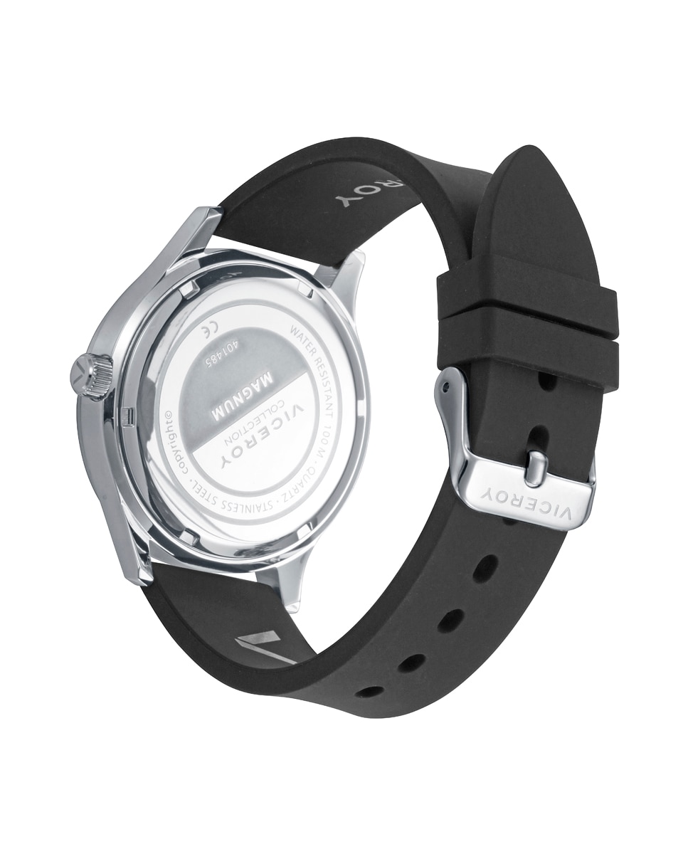 Relógio com Caixa de Aço e Bracelete de Silicone em Preto Preto-2