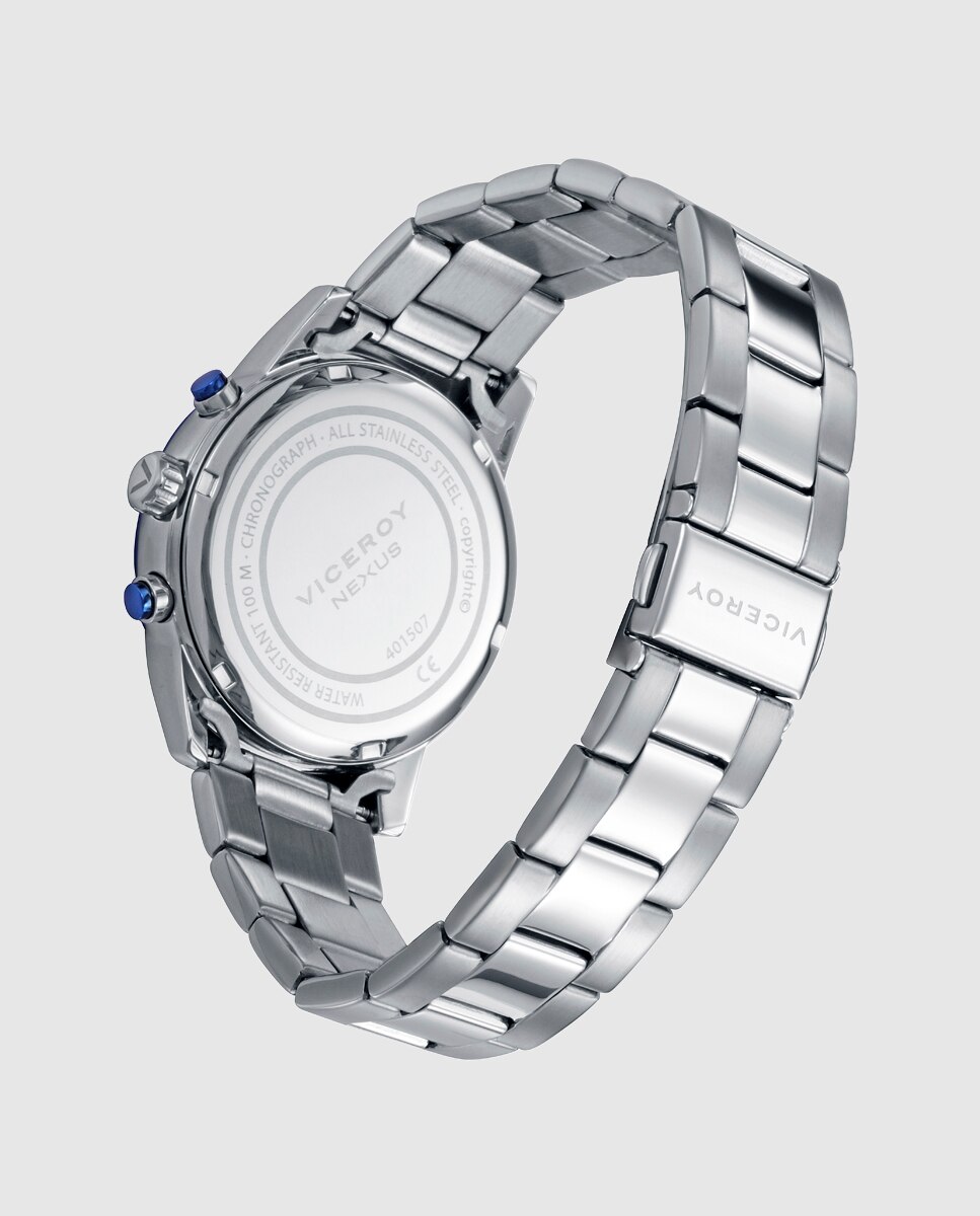 Relógio com Caixa Bicolor de Aço e Ip Azul e Bracelete de Aço, Coleção Abraham Mateo Prateado-2