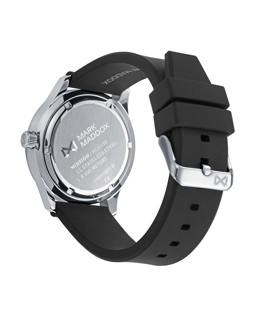 Relógio com Caixa de Aço e Bracelete de Silicone em Preto Preto-2
