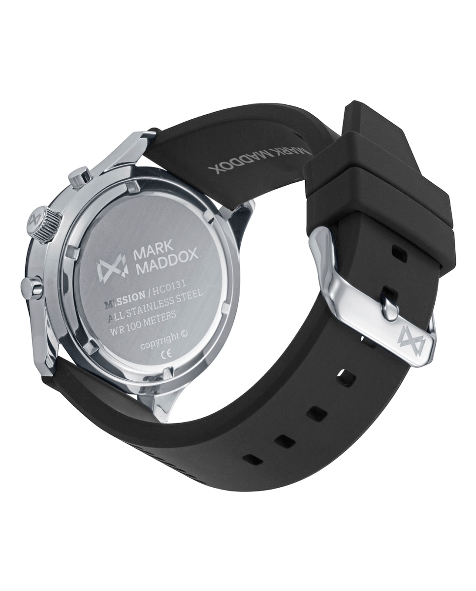Relógio com Caixa Bitonal de Aço e Ip Preto e Bracelete de Silicone em Preto Preto-2