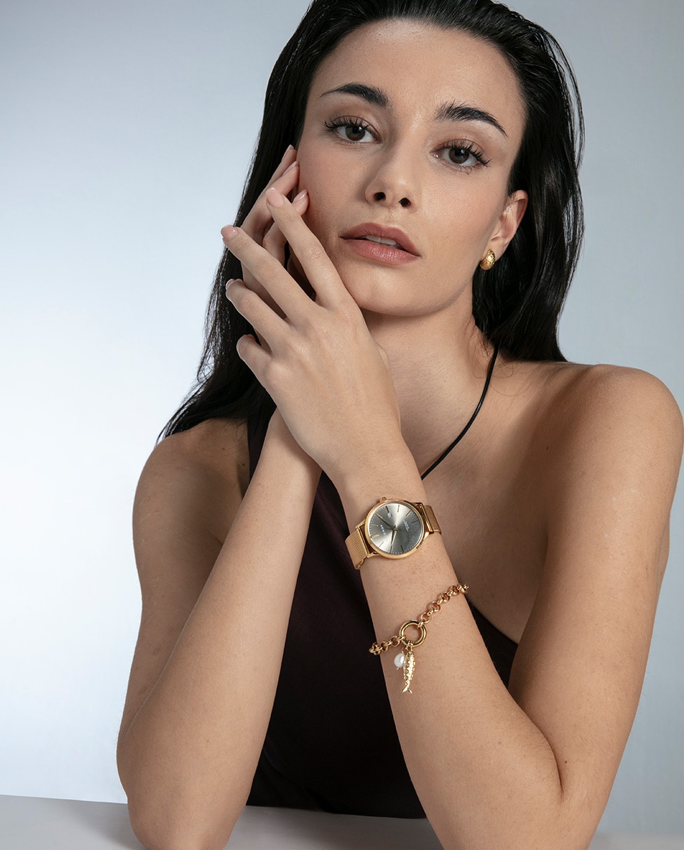 Pulseira Kiss de Aço Ip Dourado com Pérola Natural Verde-4