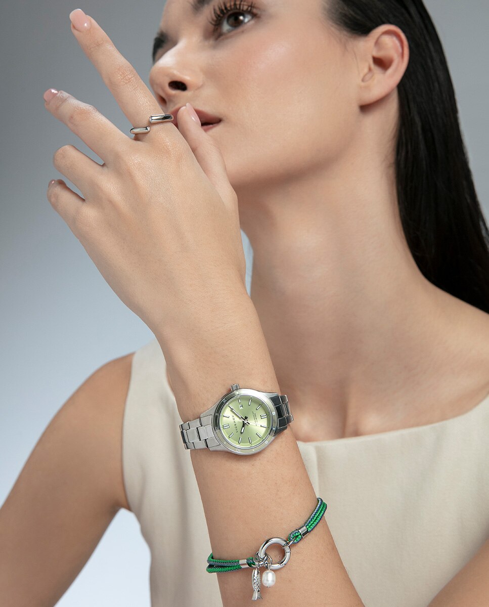 Pulseira Air de Aço com Cordão Verde-2
