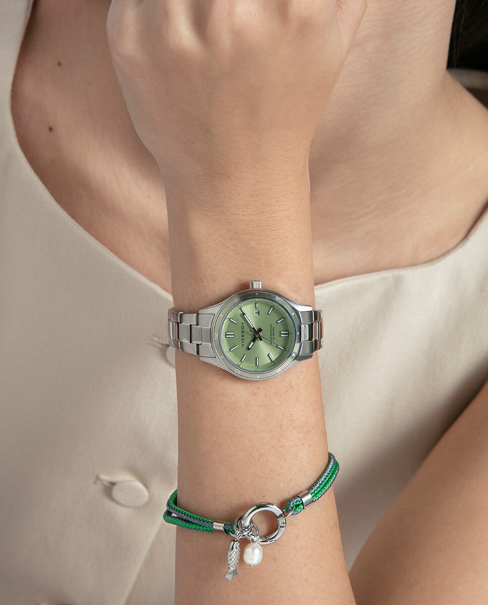 Pulseira Air de Aço com Cordão Verde-4