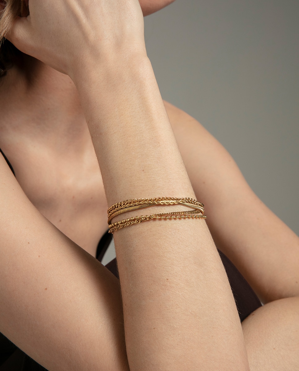 Pulseira Chic de Aço Ip Dourado Rígida Aberta Dourado-3