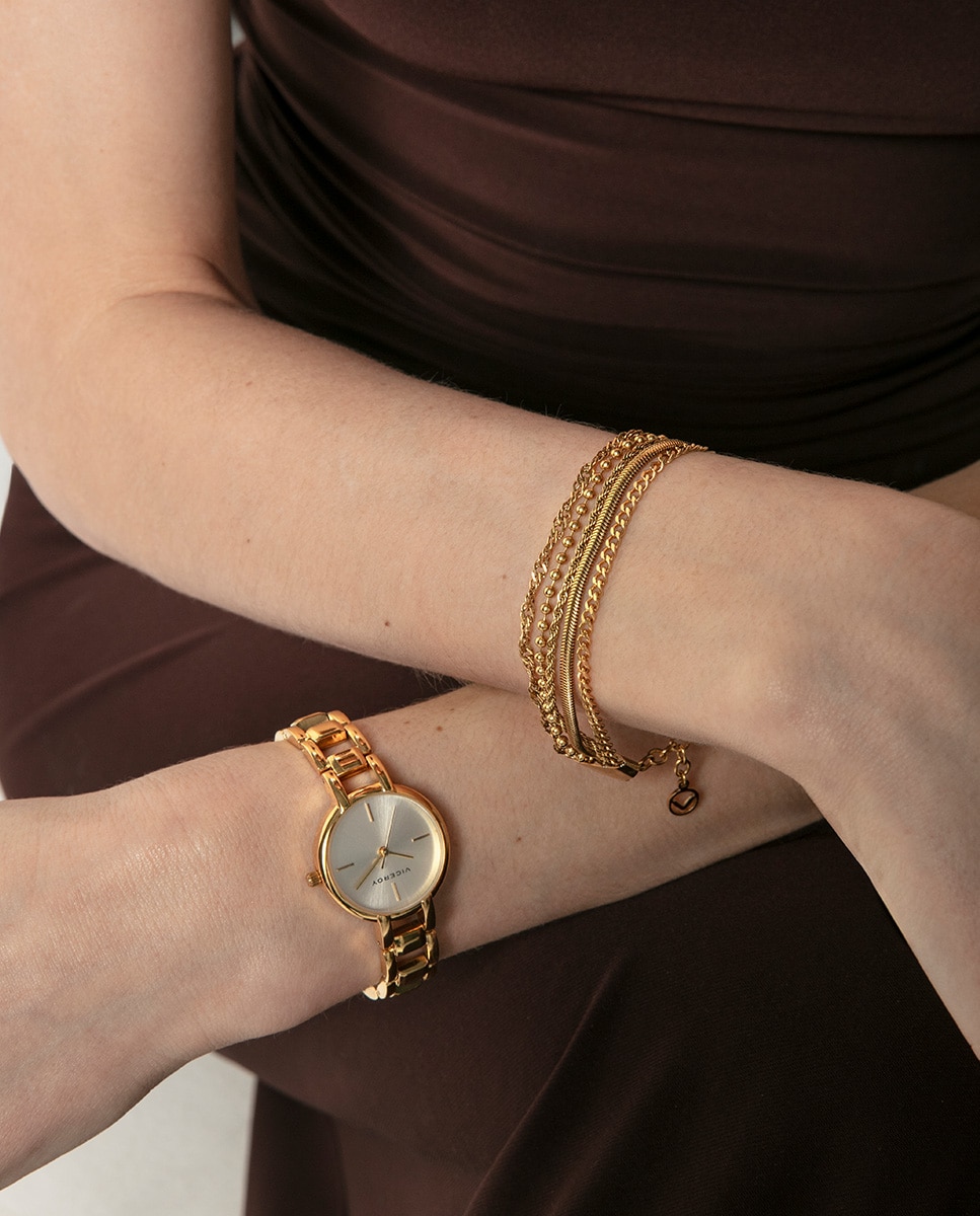 Pulseira Chic de Aço Ip Dourado Rígida Aberta Dourado-4