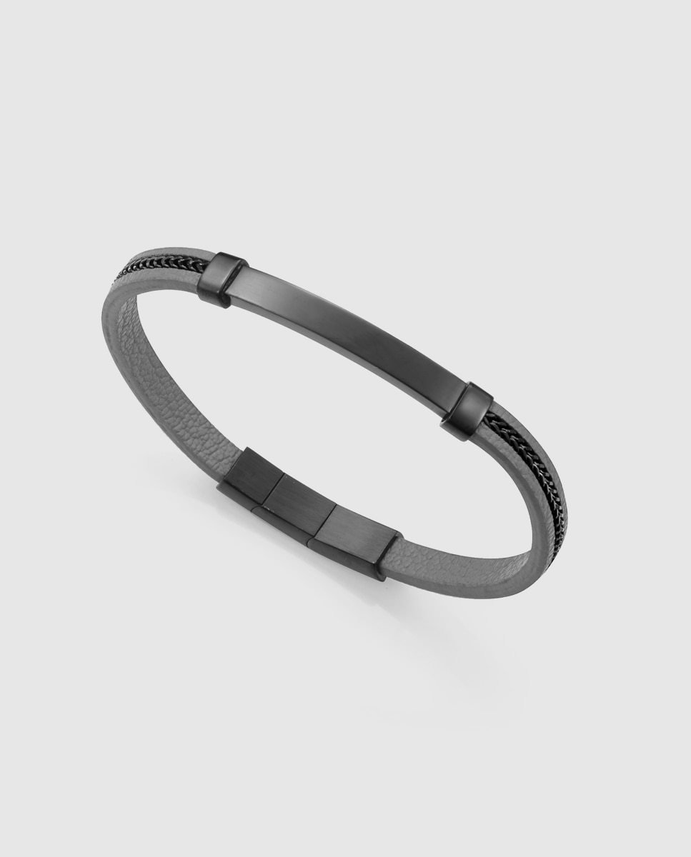 Imagem 0 de Pulseira Magnun de Aço Ip Preto e Pele