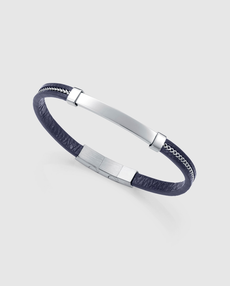 Imagem 0 de Pulseira Magnum de Aço e Pele Azul