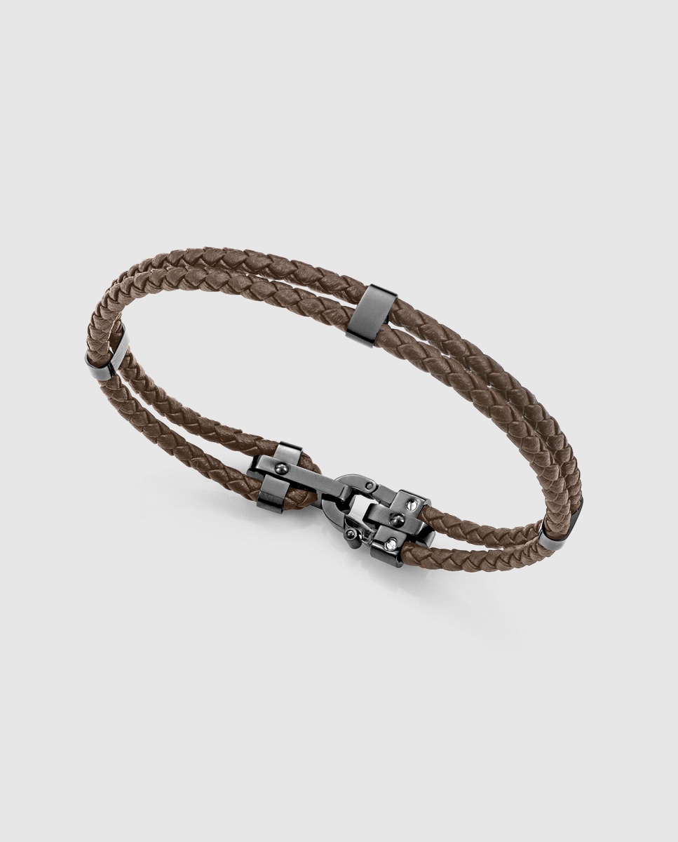 Imagem 0 de Pulseira Magnum de Aço Ip Preto e Pele