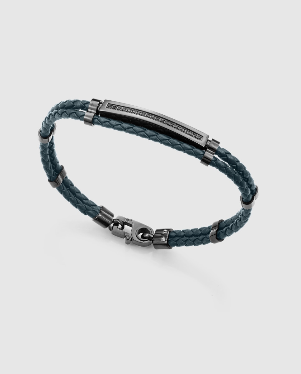 Imagem 0 de Pulseira Magnum de Aço Ip Preto e Pele