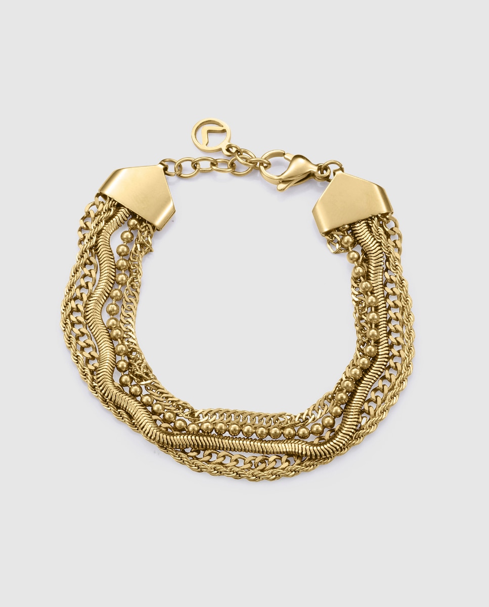 Imagem 0 de Pulseira Chic de Aço Ip Dourado Múltiplas Correntes
