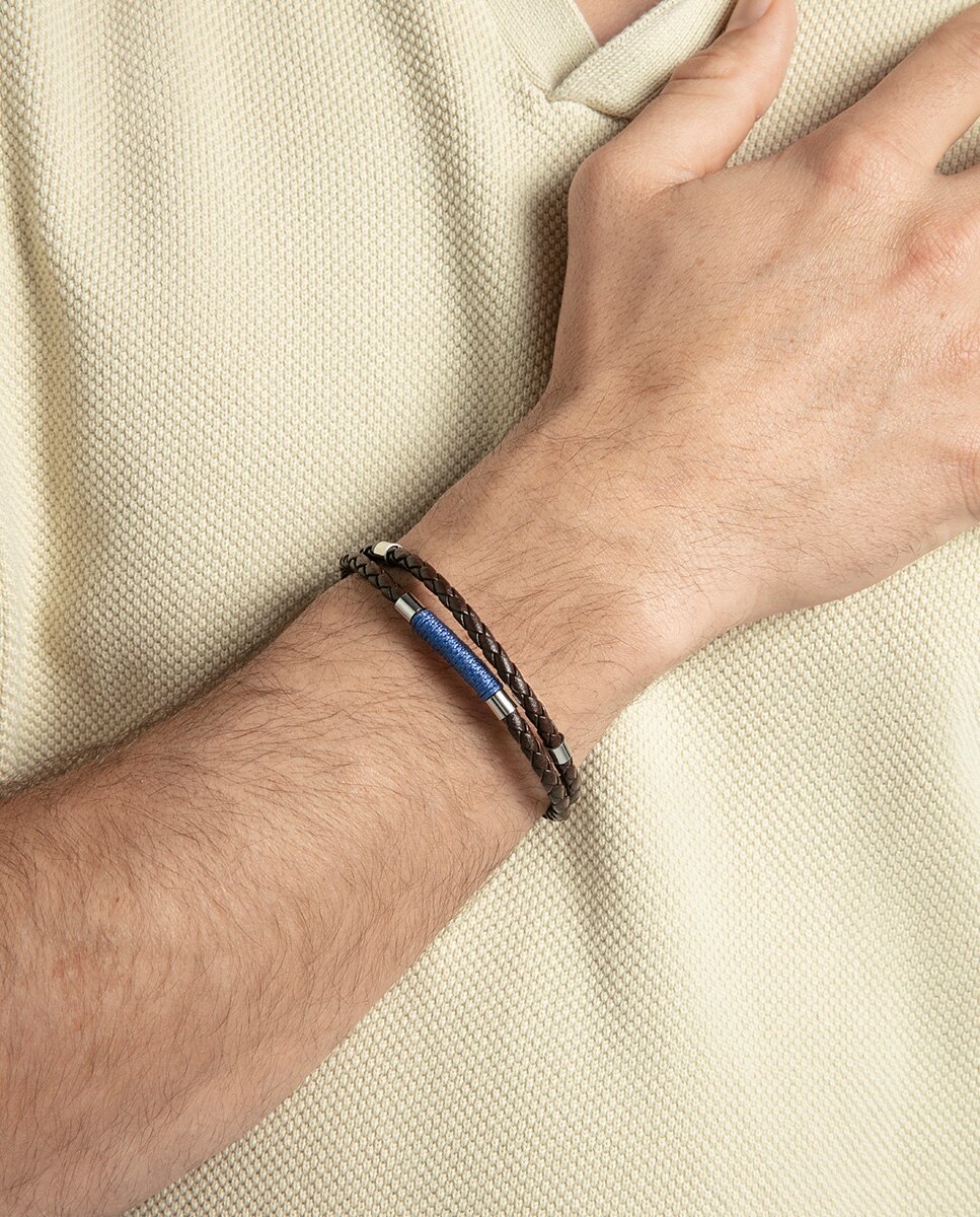 Pulseira Magnum de Aço e Pele Castanho-2
