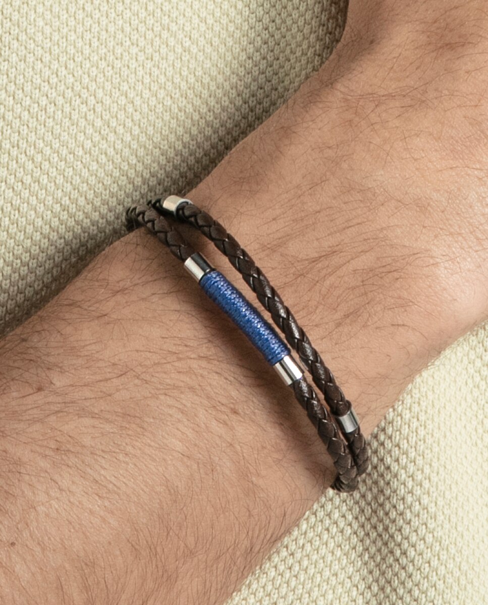 Pulseira Magnum de Aço e Pele Castanho-4