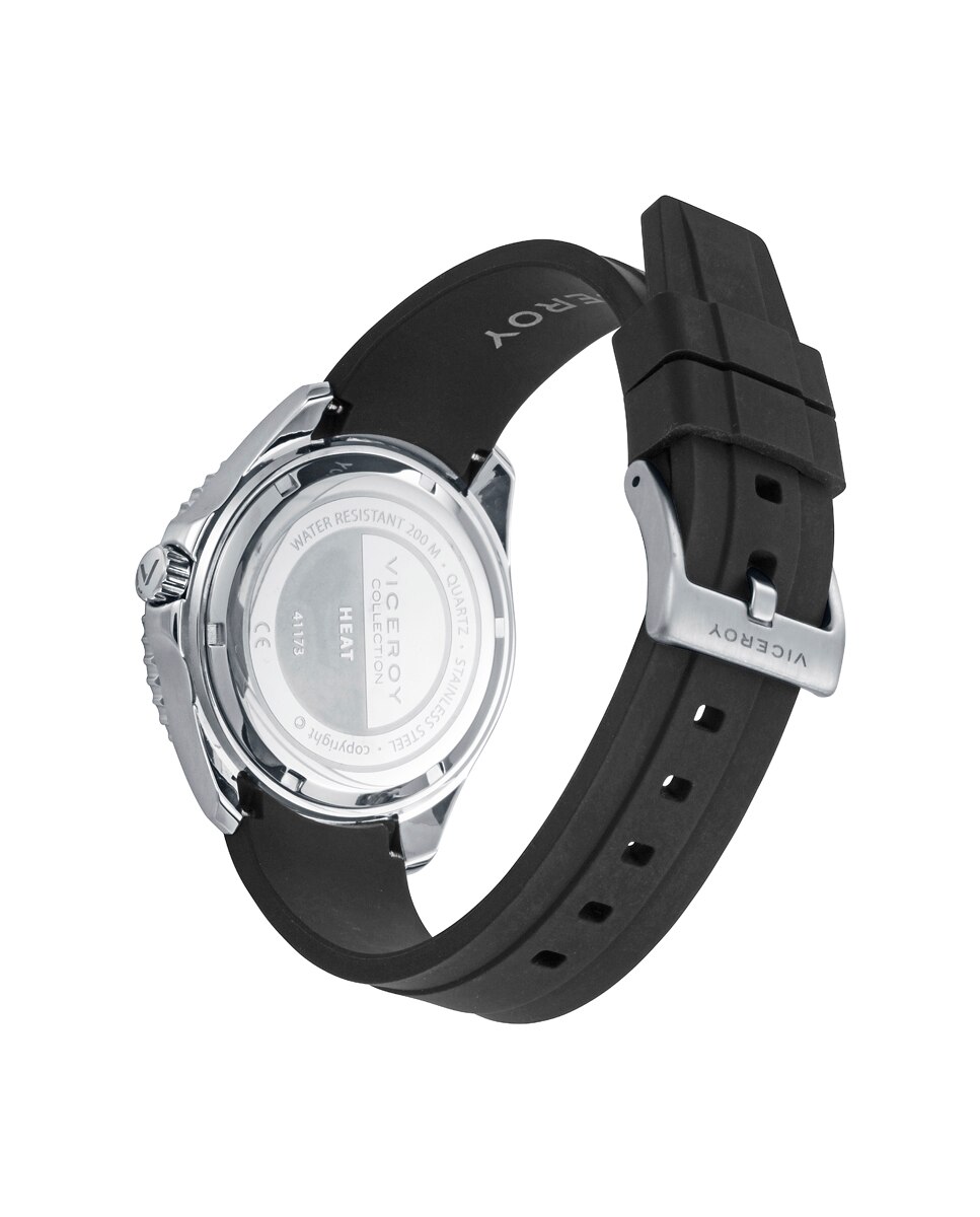 Relógio com Caixa de Aço e Bracelete de Silicone em Preto Preto-2