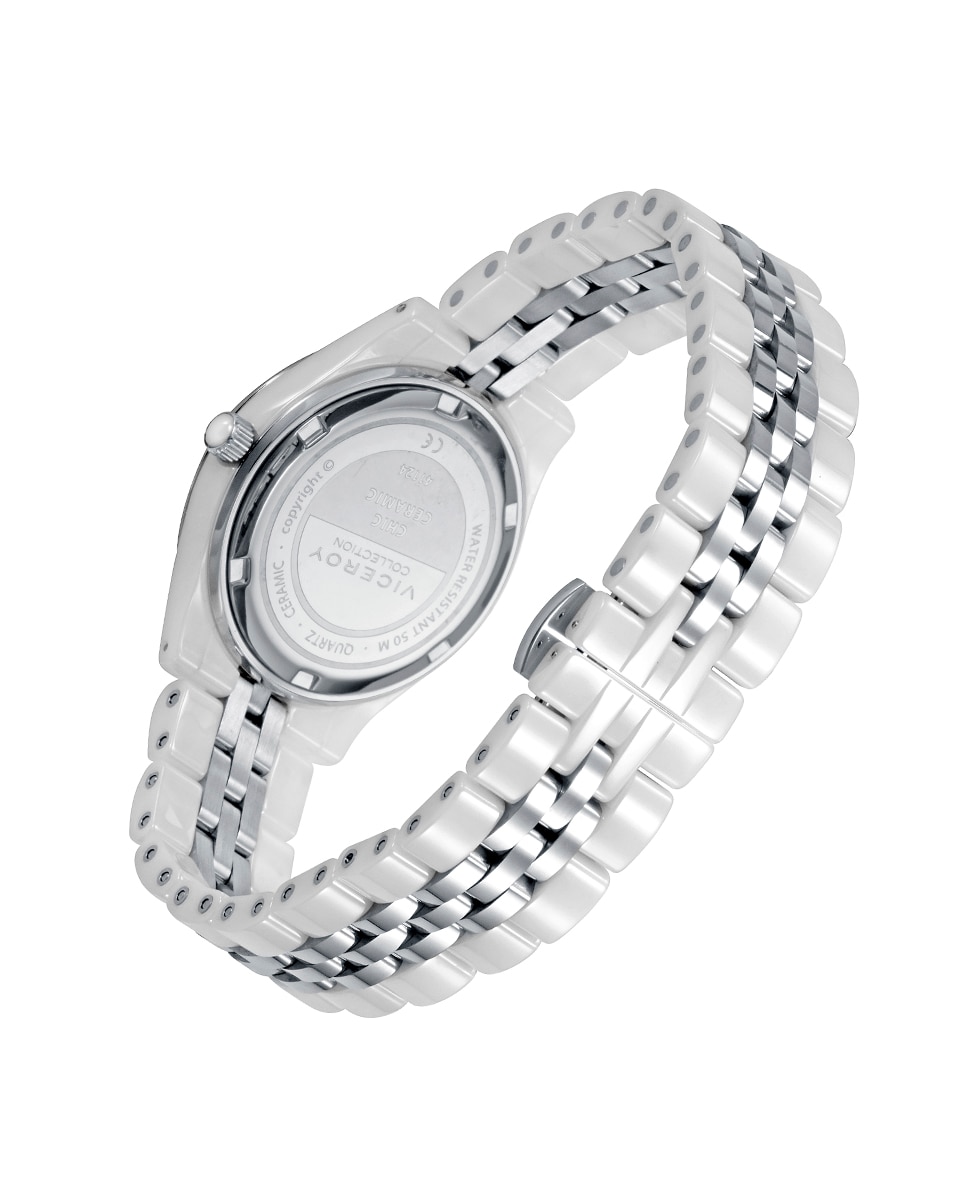 Relógio de Mulher com Caixa e Bracelete de Aço e Motivo de Aço de Oferta Branco-2