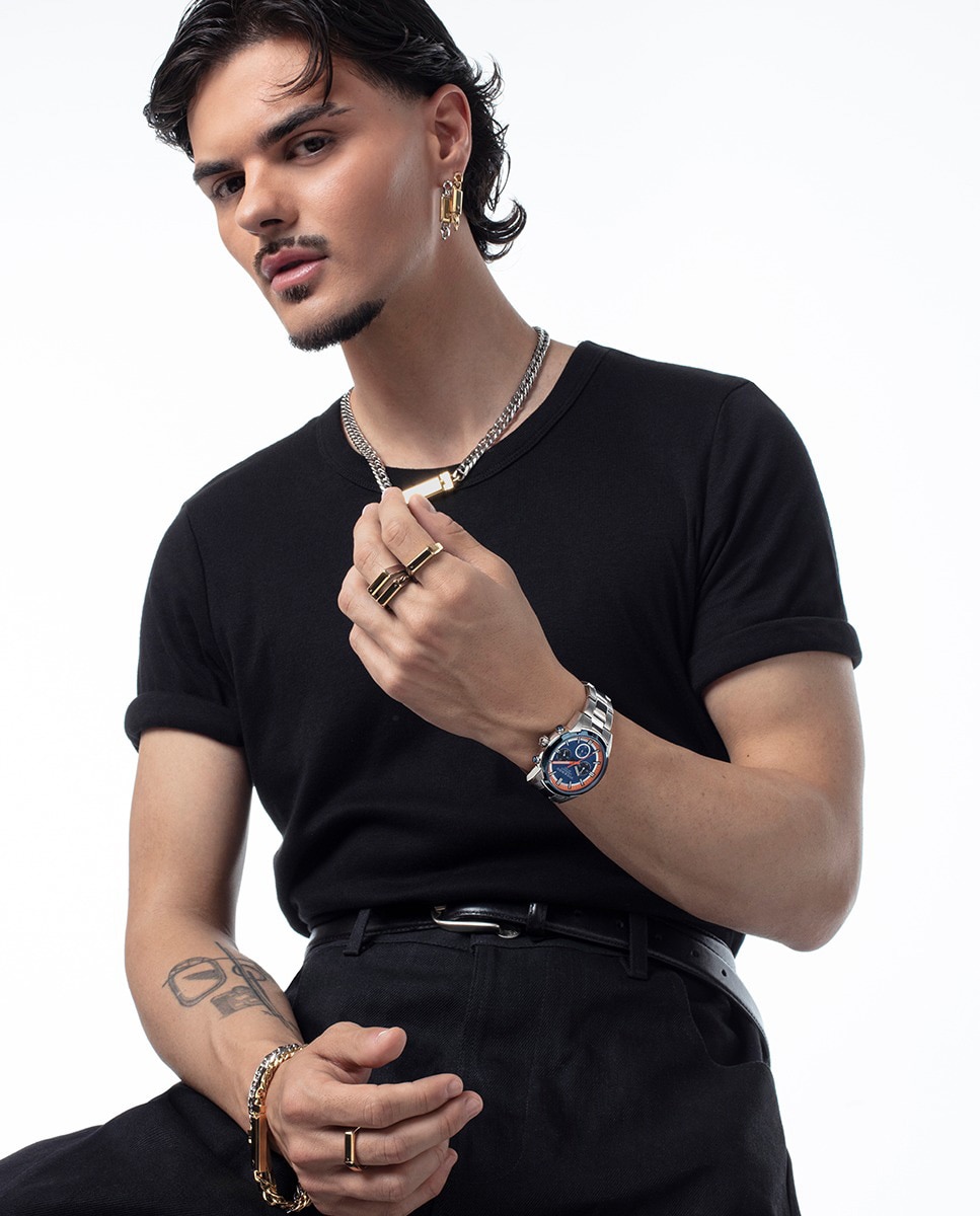 Anel Coleção de Abraham Mateo de Aço com Ip Dourado Laranja-3