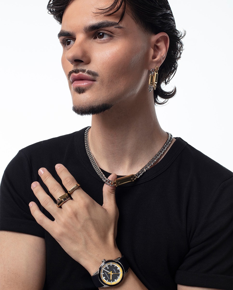 Anel Coleção de Abraham Mateo de Aço com Ip Dourado Laranja-4