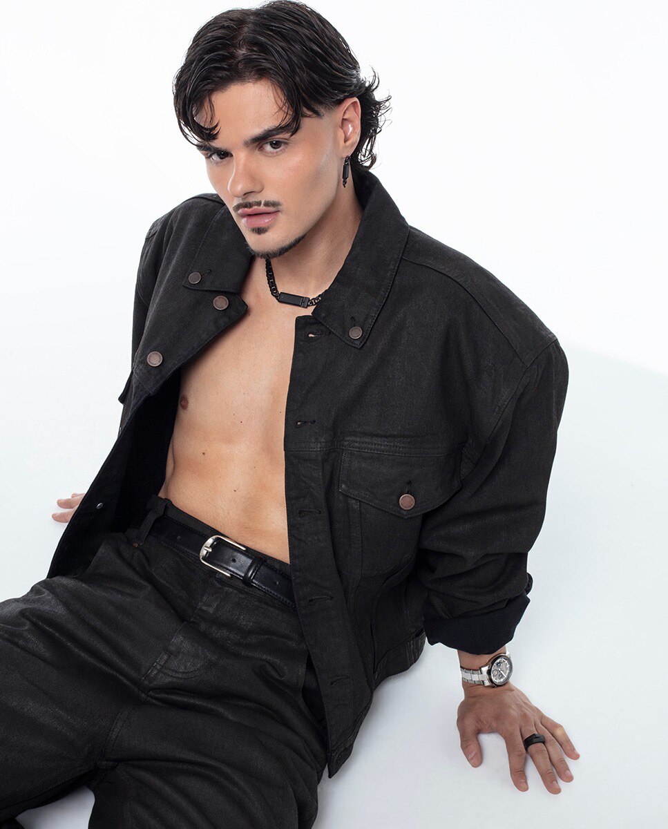 Colar Coleção Abraham Mateo de Aço com Corrente Ip em Preto Vermelho-4