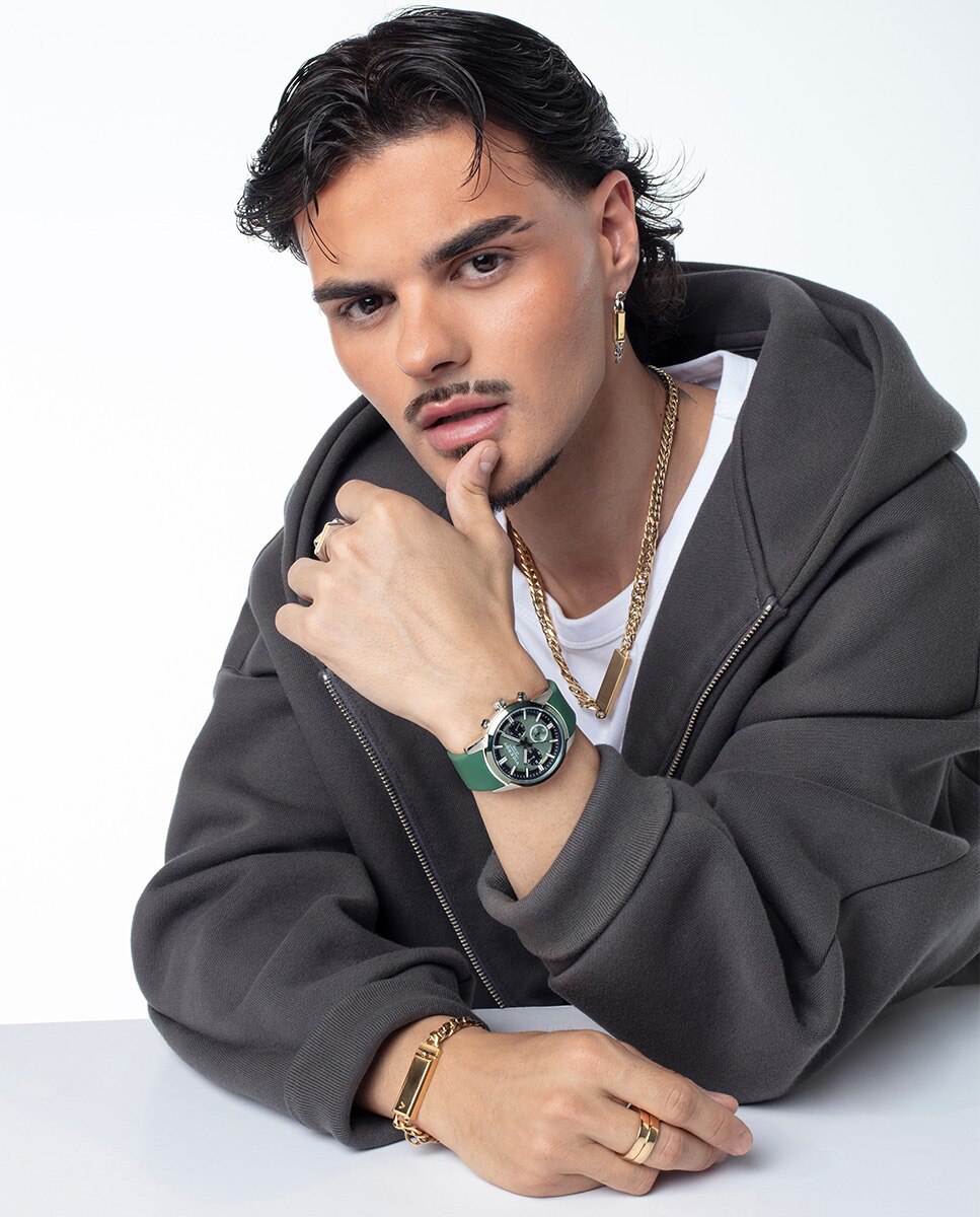 Colar Coleção Abraham Mateo de Aço com Corrente Ip Dourado Rosa-2