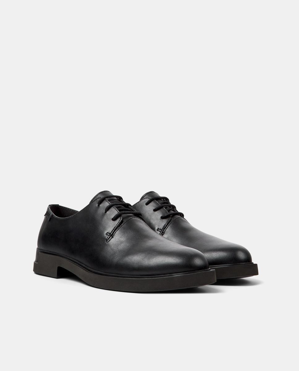Sapatos de Cordões Iman de Pele Lisos Preto-2
