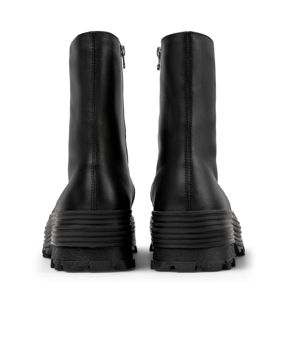 Botas Sola Track de Pele com Fecho Zip Preto-4