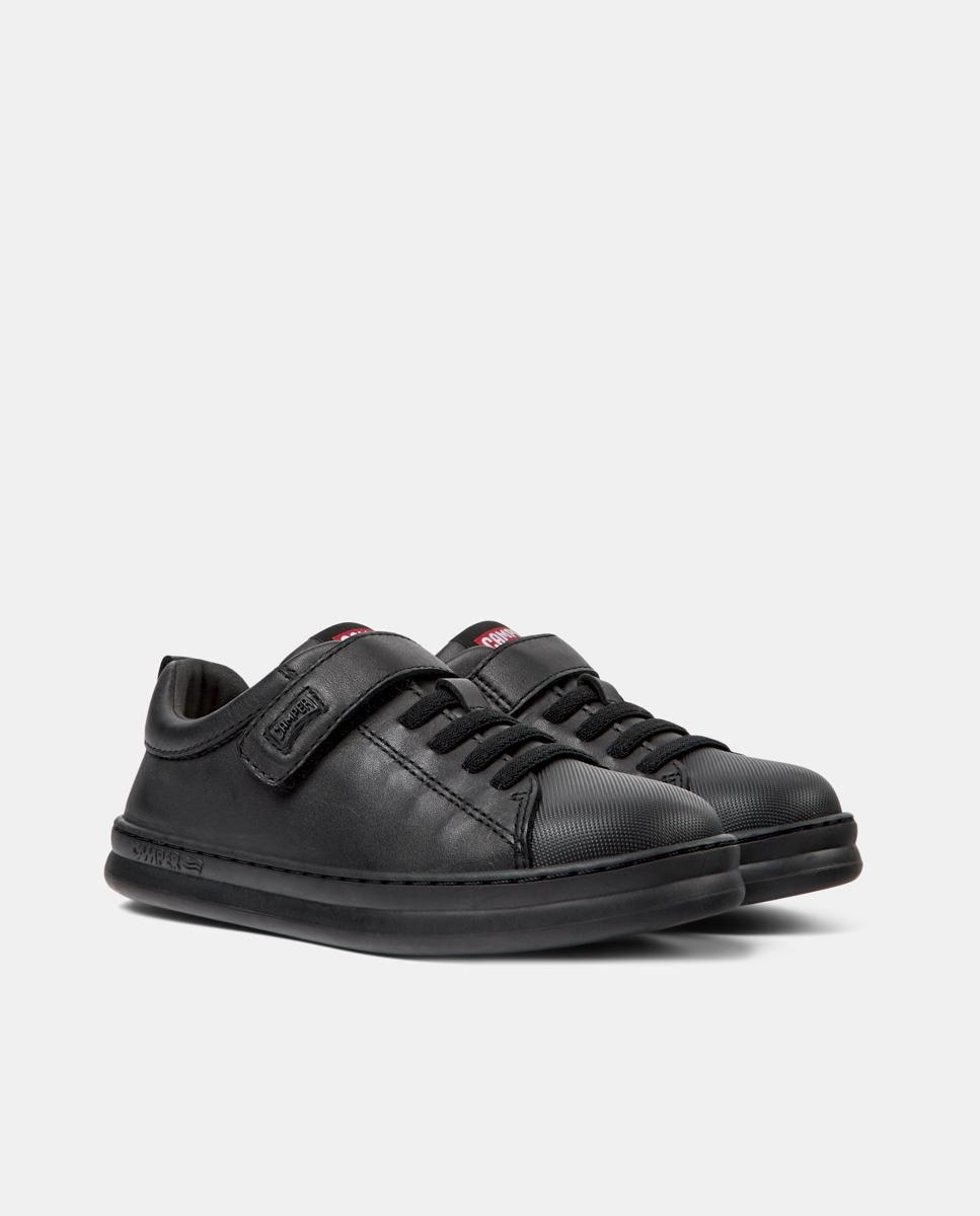 Sapatilhas de Pele Runner Four Lisas com Velcro e Atacadores Camper Preto-2