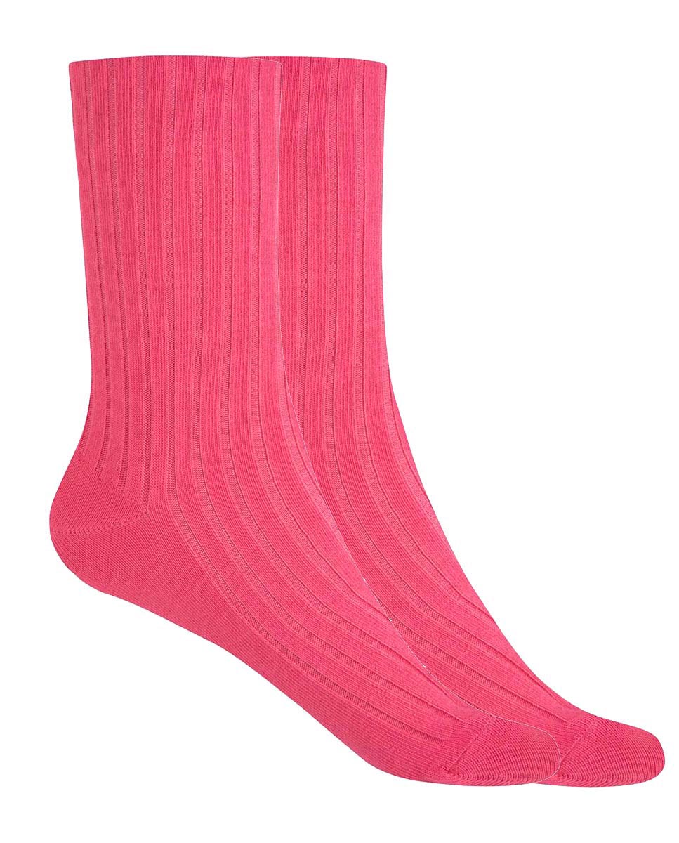 Pack de 2 Pares de Meias de Bambu Canelado com Punho Não Aperta Rosa-1