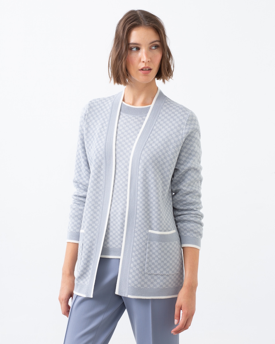 Cárdigan com Manga Comprida com Bolso Plastrão Debruado Branco-1