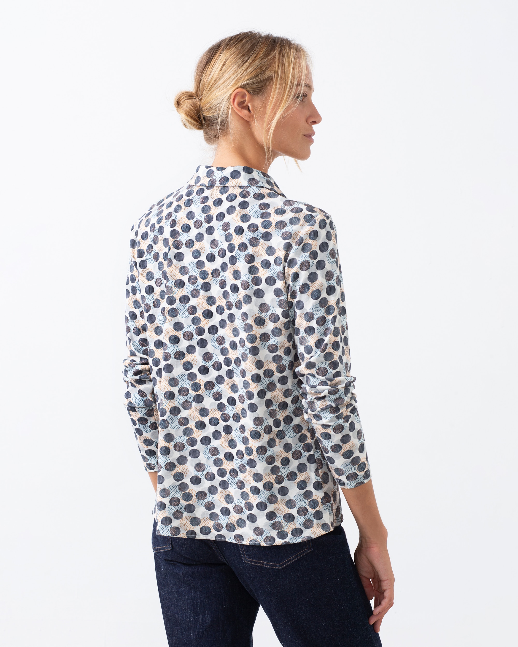 Camisa de Manga Comprida e Gola Tipo Camisa Azul-2