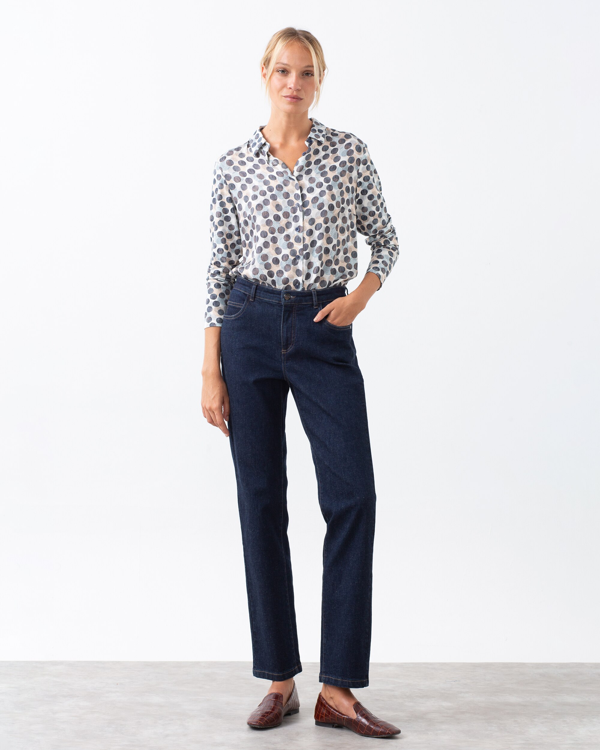 Camisa de Manga Comprida e Gola Tipo Camisa Azul-3