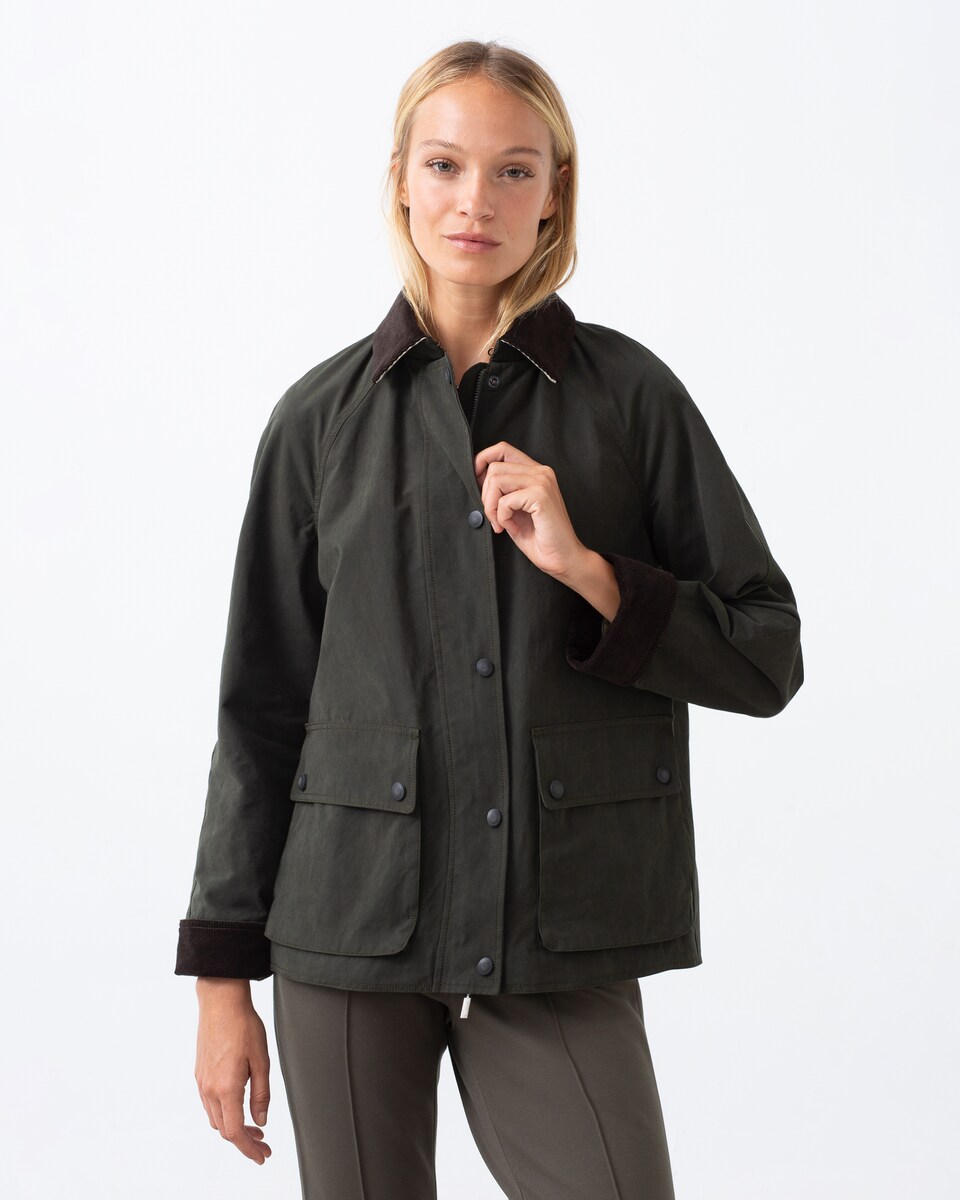 Blusão Curto com Gola de Bombazina Verde-escuro-1