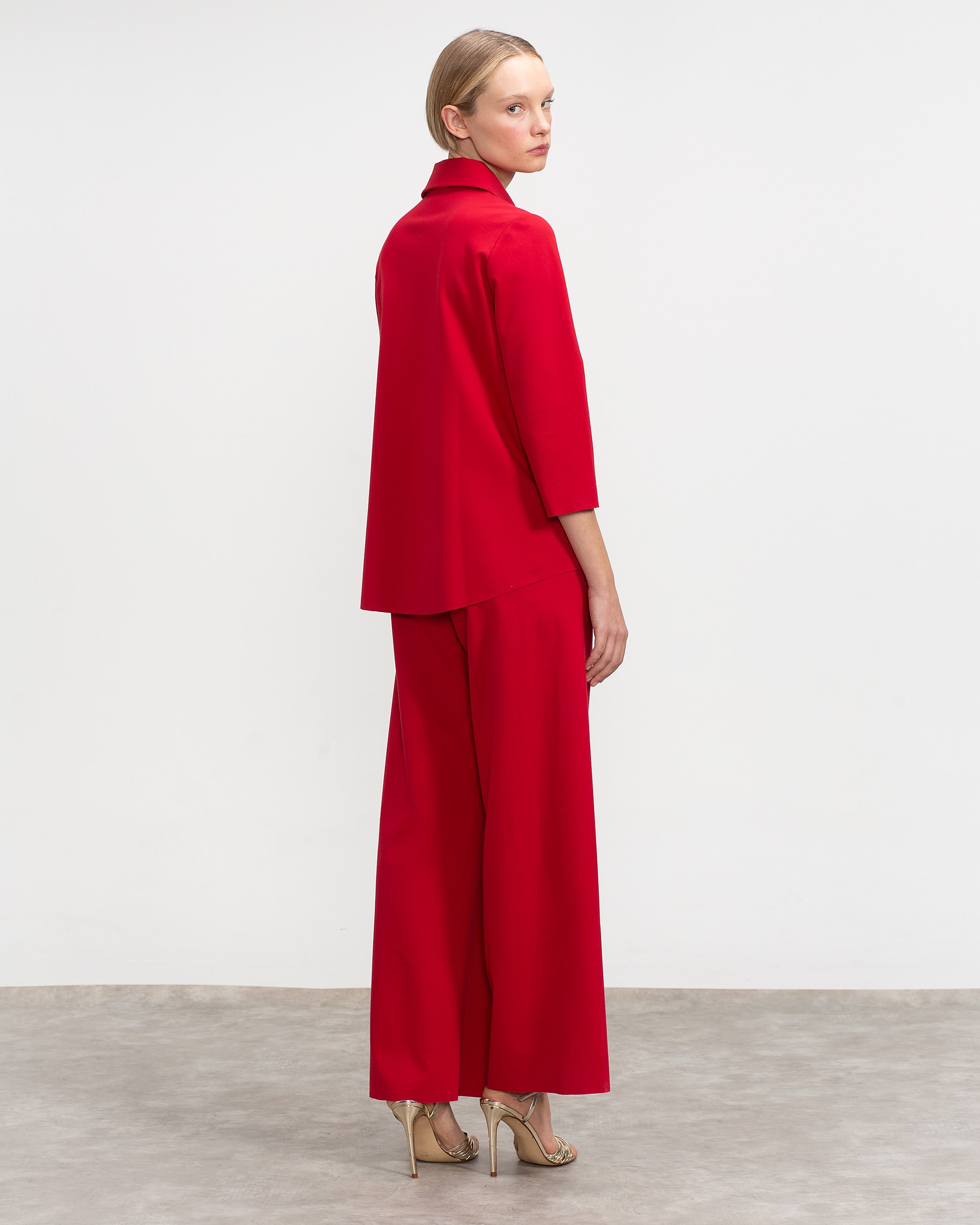 Calças Largas com Bainha Pelo Tornozelo Vermelho-2