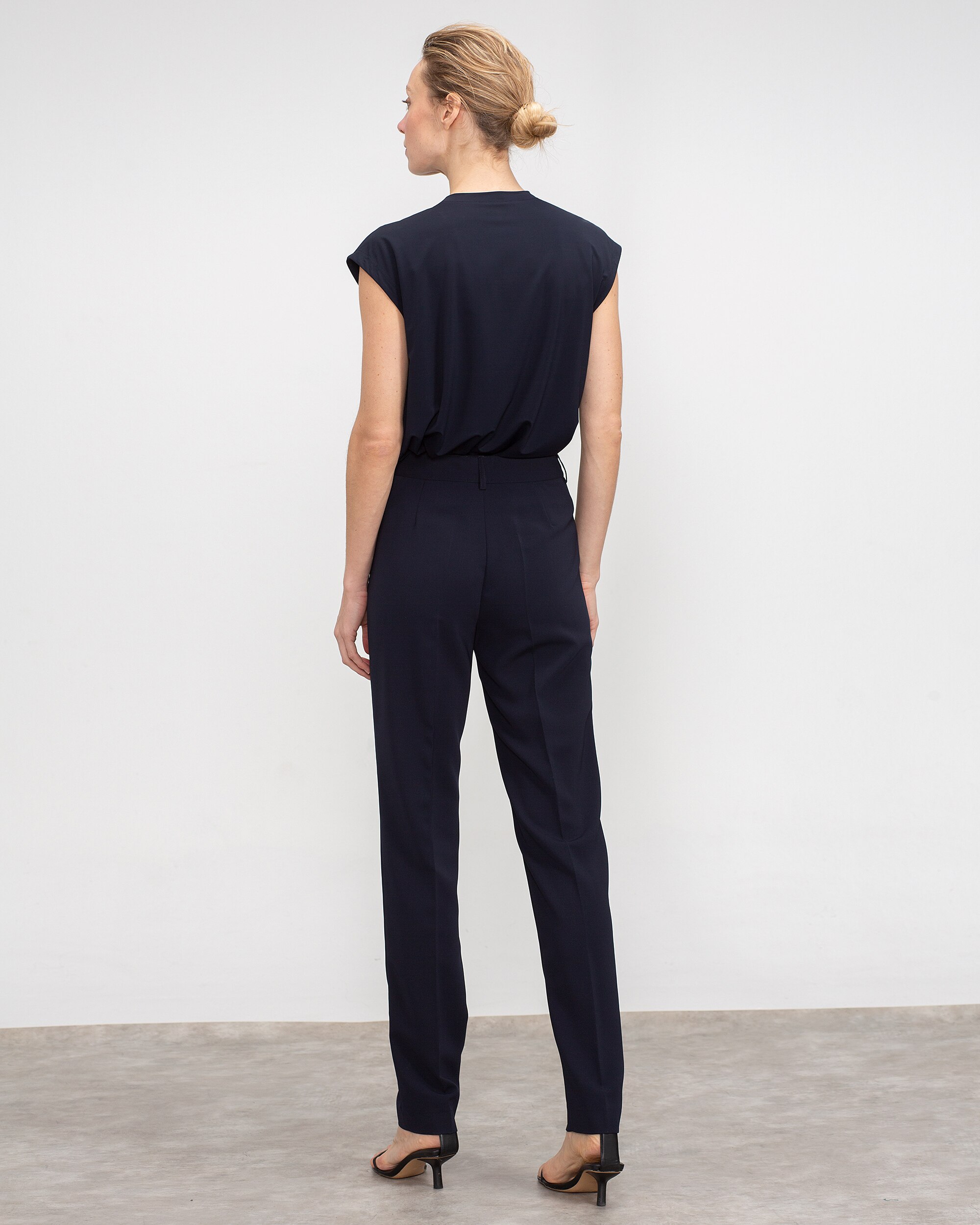 Calças Retas de Cintura Subida Azul-marinho-2