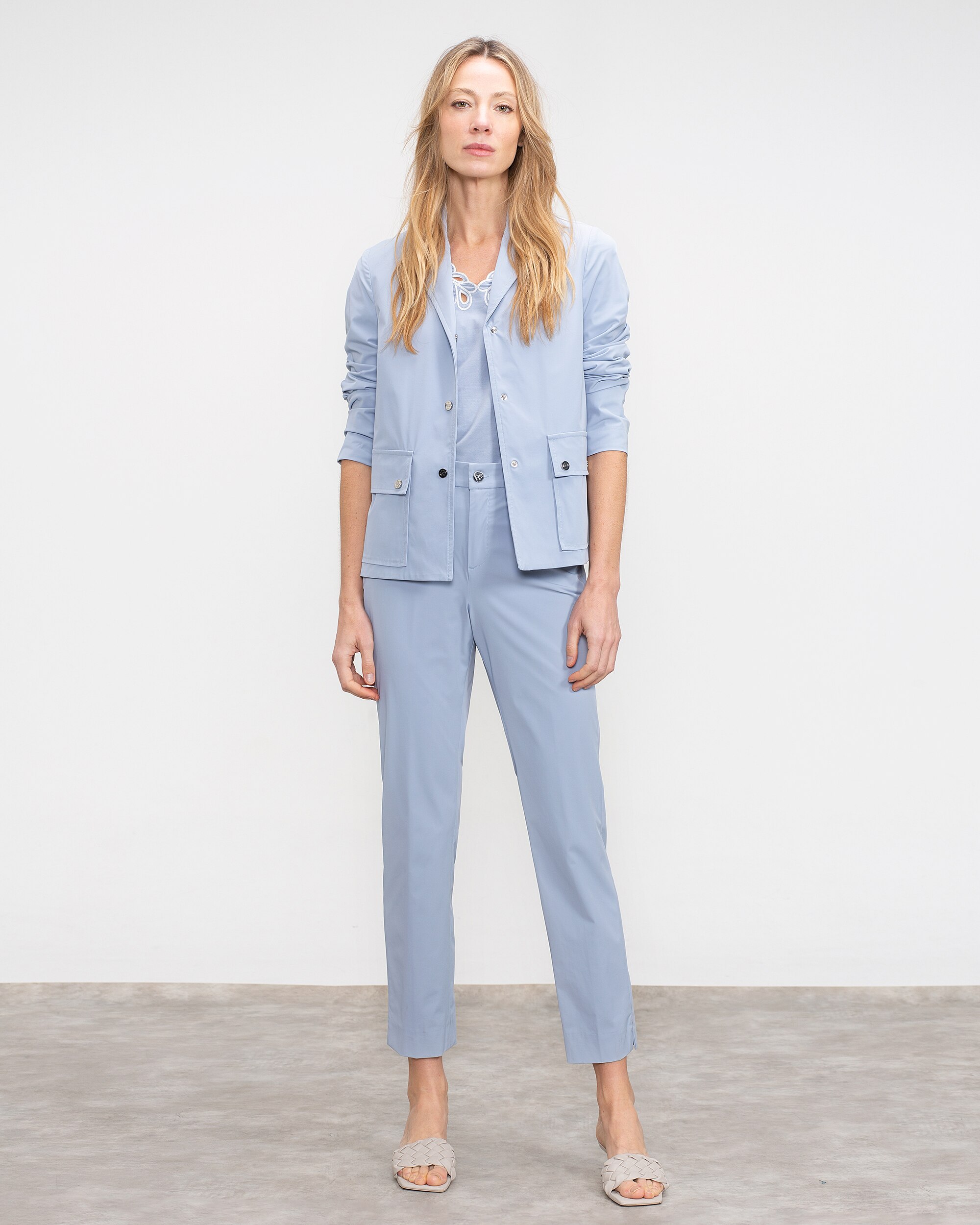 Sobrecamisa com Bolsos Quadrados e Botões Azul-claro-3