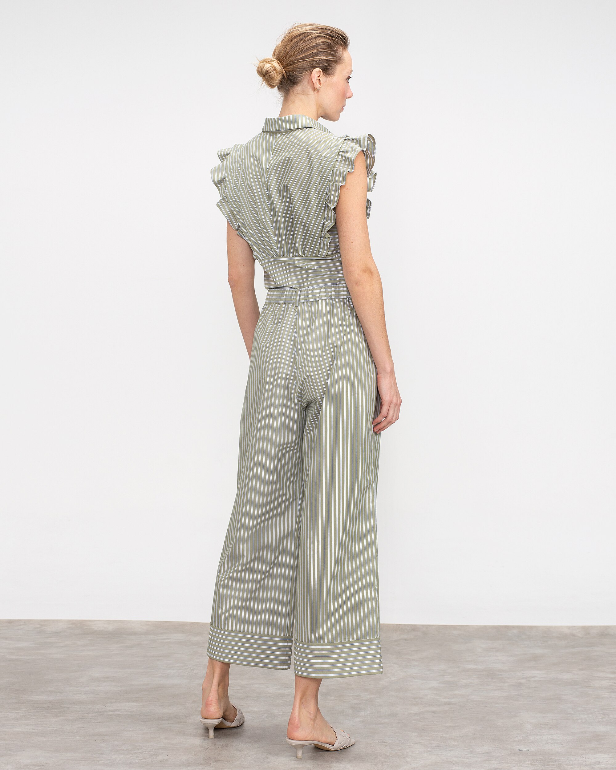 Calças Largas com Bainha Pelo Tornozelo Verde-claro-3