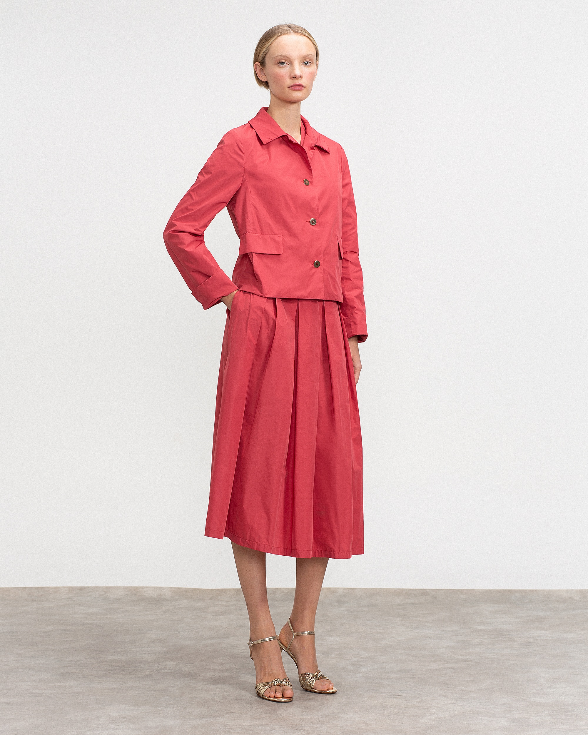 Saia Midi com Elástico na Cintura e Pregas Fúcsia-3