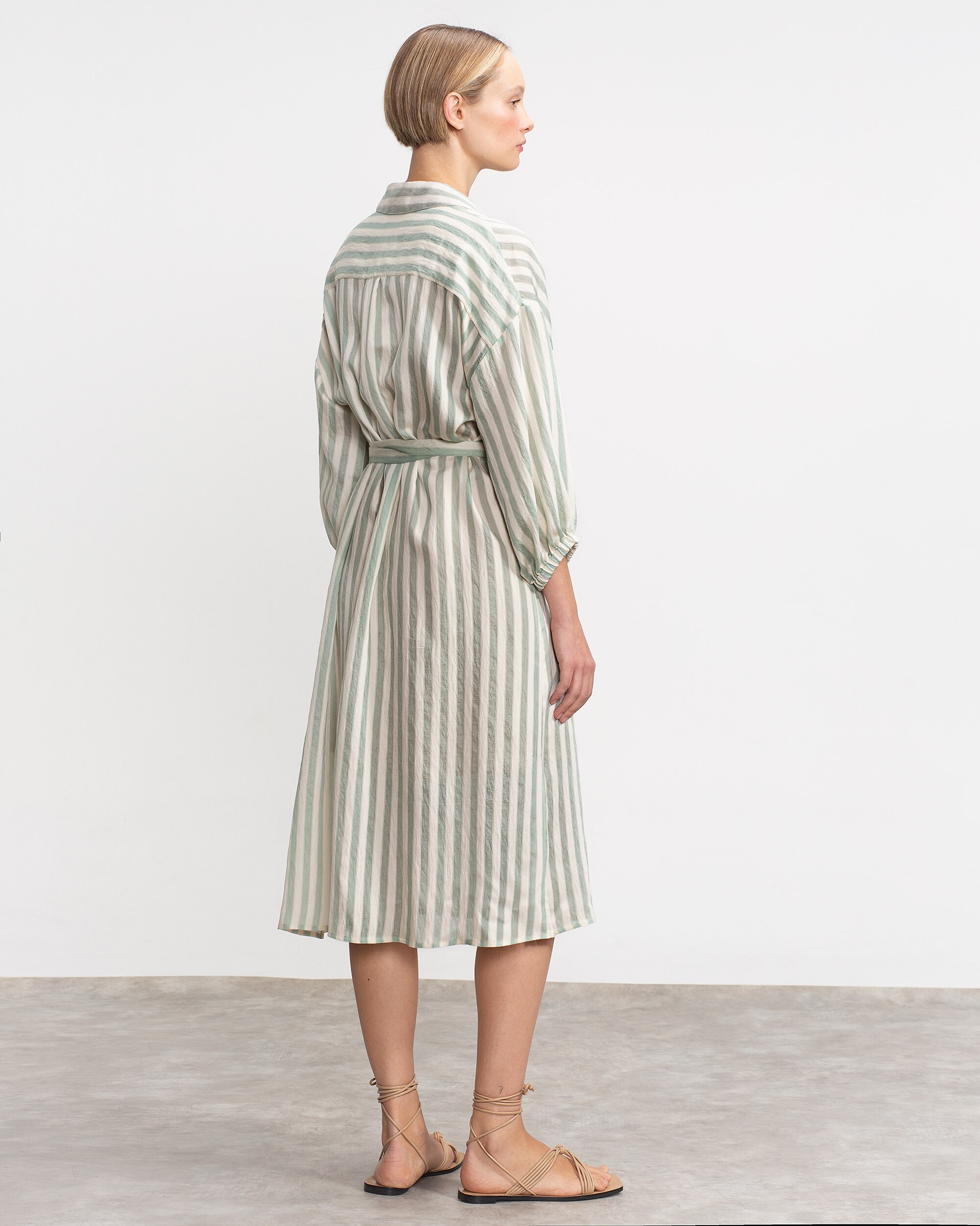 Vestido Midi com Gola Tipo Camisa e Cinto Branco-marfim-3