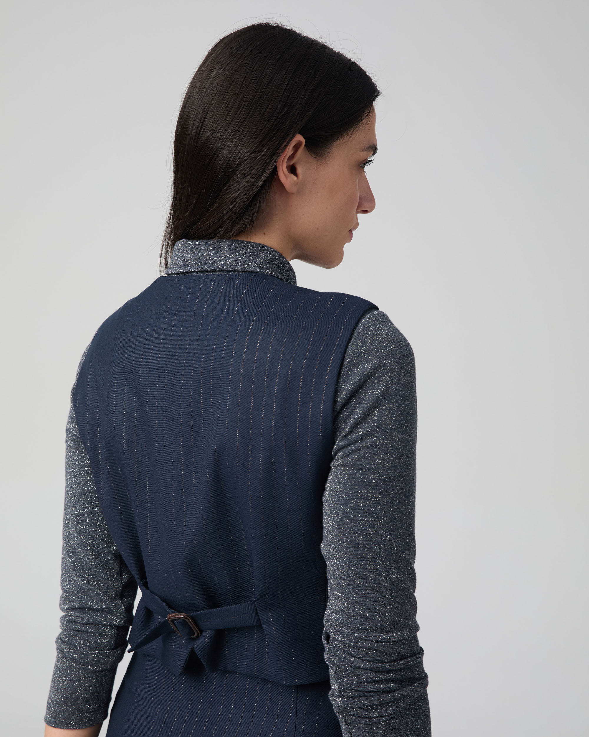 Colete com Riscas Diplomáticas Lurex e Fivela nas Costas Azul-marinho-2