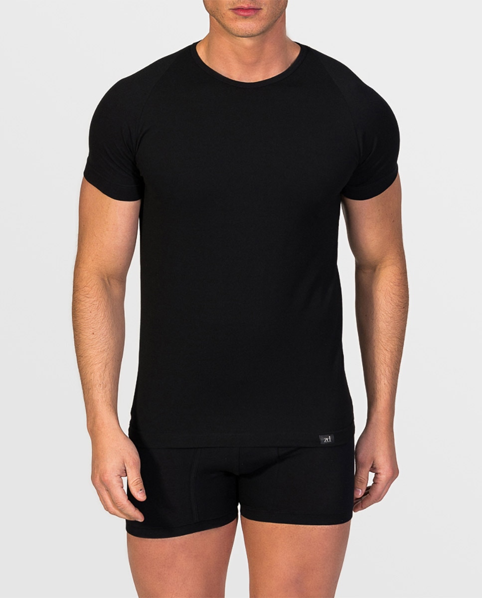 T-shirt Interior de Algodão Egípcio de Manga Curta e Gola Redonda Preto-1