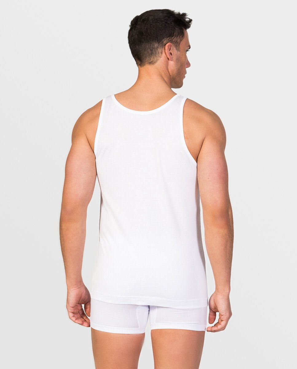 T-shirt Interior de Fio Da Escócia de Alças e Gola Redonda Branco-3