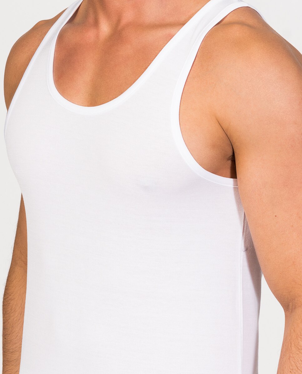 T-shirt Interior de Fio Da Escócia de Alças e Gola Redonda Branco-4