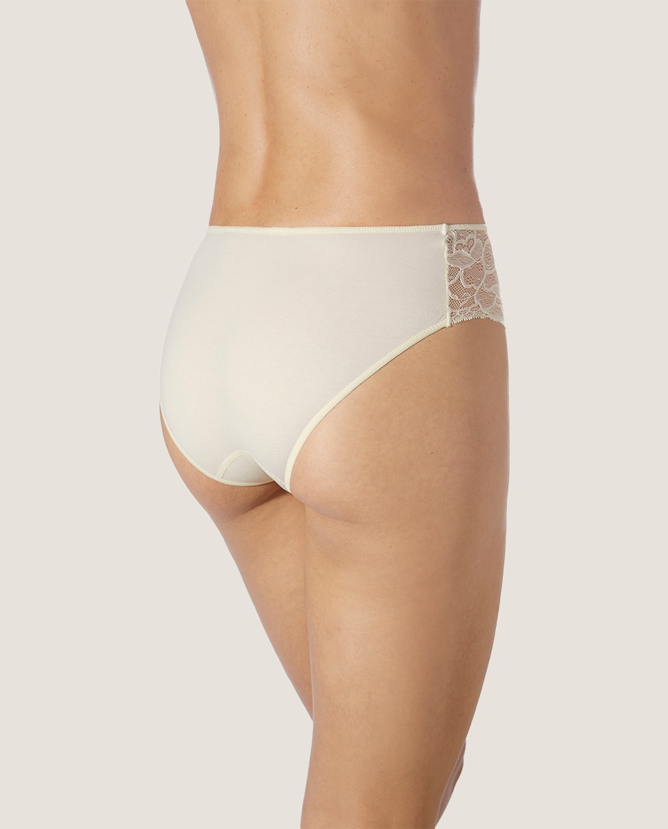 Cueca Clássica Média com Detalhe de Renda em Tecido de Soja Ecofriendly Natural-2