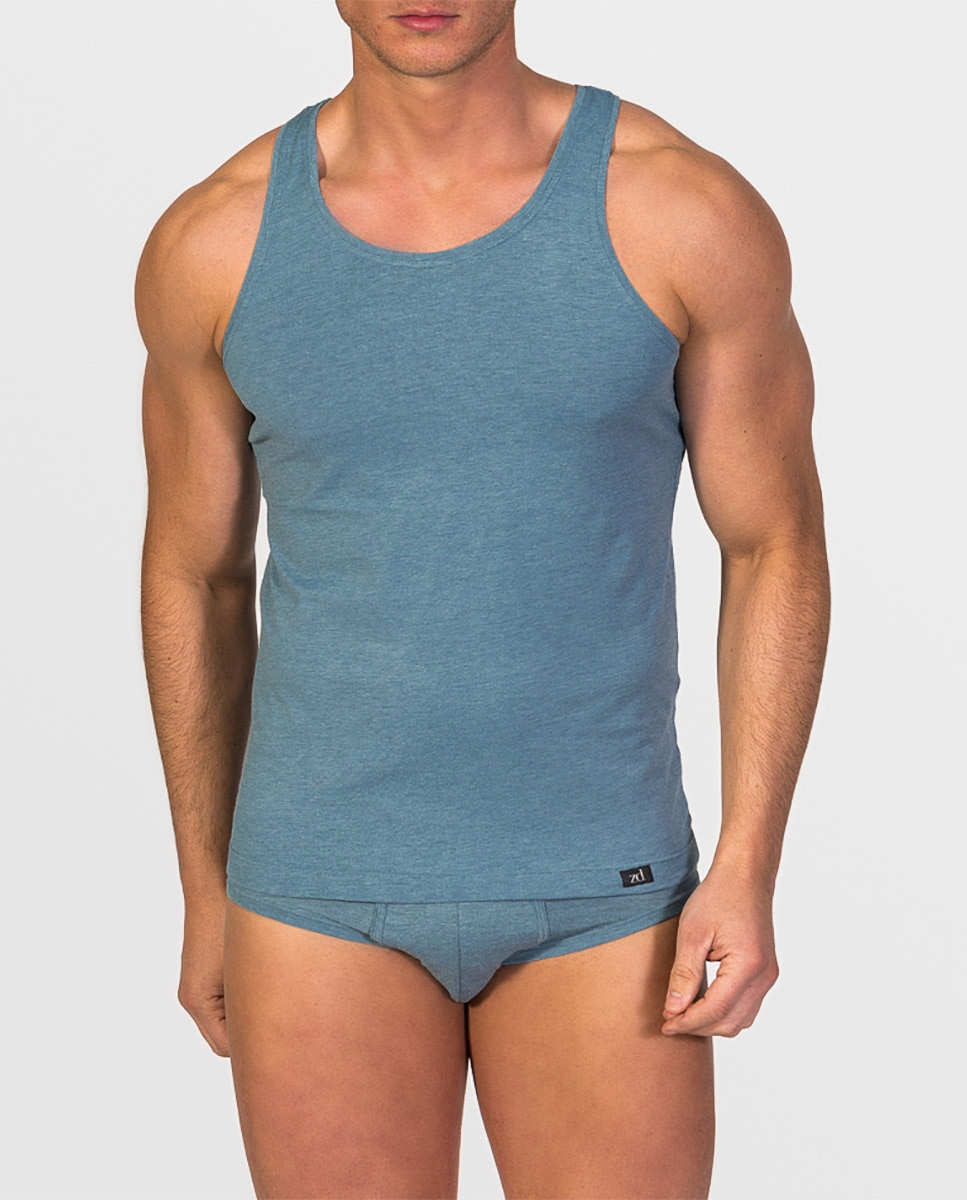 T-shirt Interior de Fio de Soja de Alças e Gola Redonda Azul-claro-1