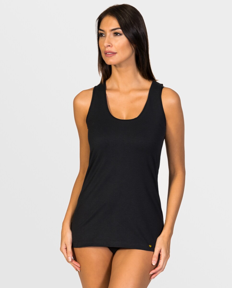 T-shirt Interior de Alça Larga de Tecido Ecofriendly Preto-1