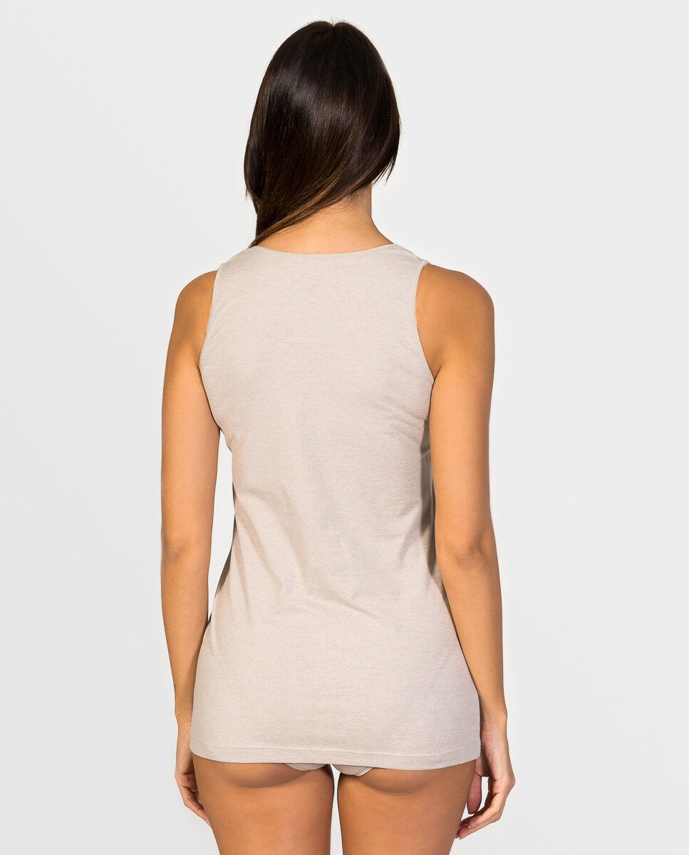 T-shirt Interior de Alça Larga de Tecido Ecofriendly Bege-2